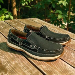 Khombu Men's Green Leather Slip-On Sneakers - 12M